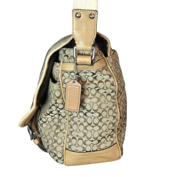 Coach mMessenger Bag Textile Monogram Crossbody Strap Tan READ DAMAGE - Picture 4 of 16